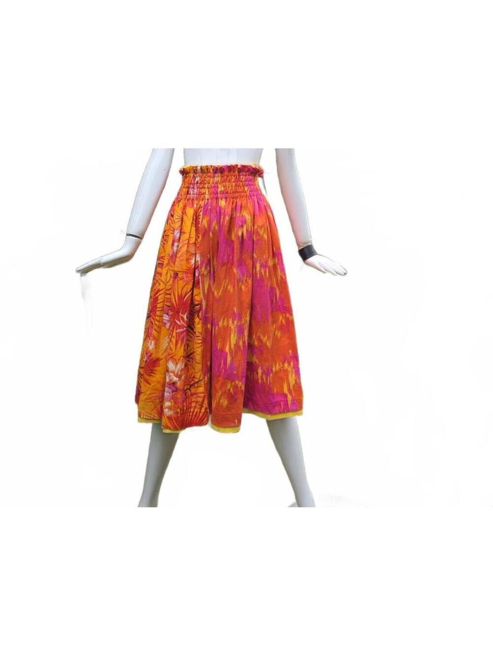 Traditional Hawaiian Pa'u Skirt - Reversible Orange Tropical Print  One Size